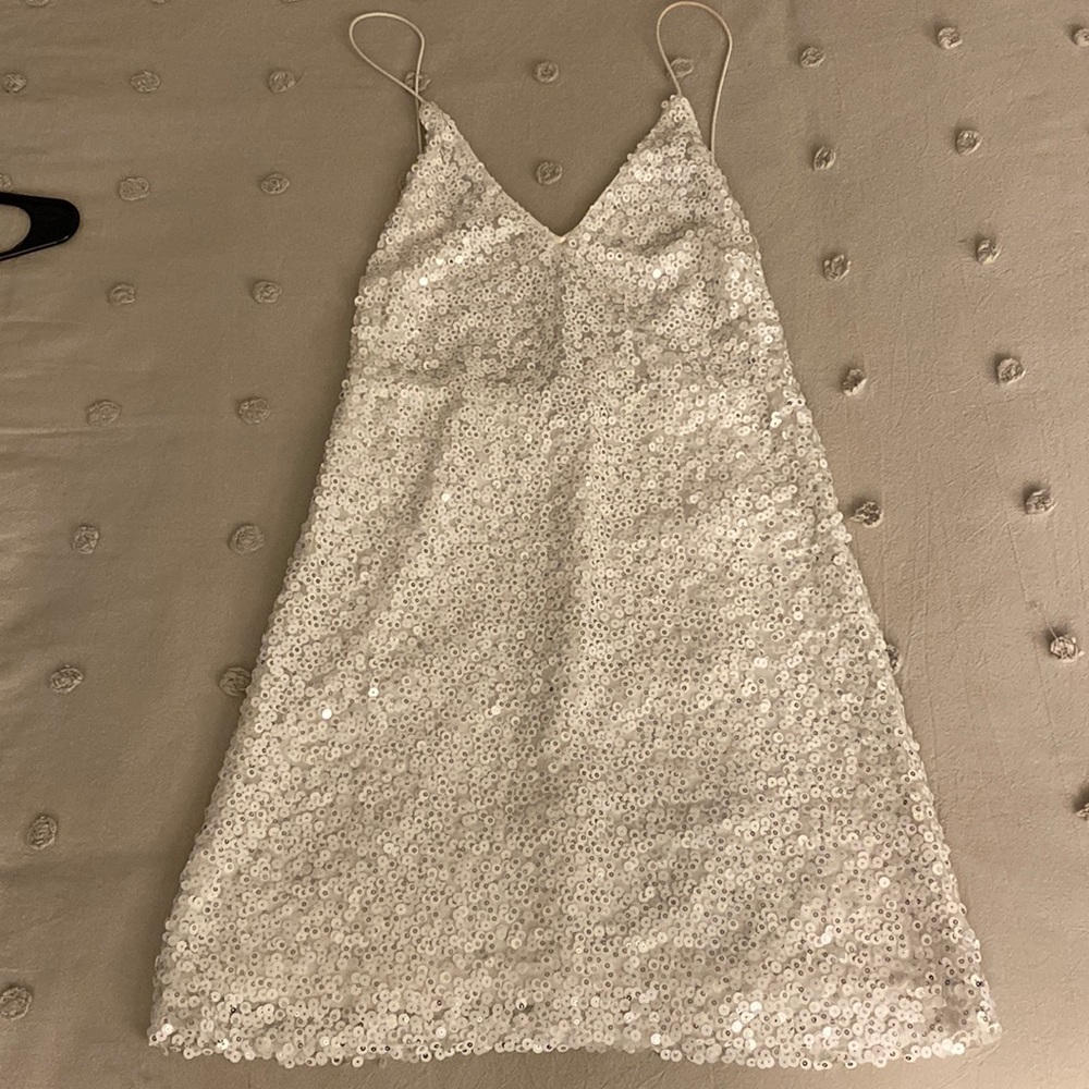 Sequin white mini dress